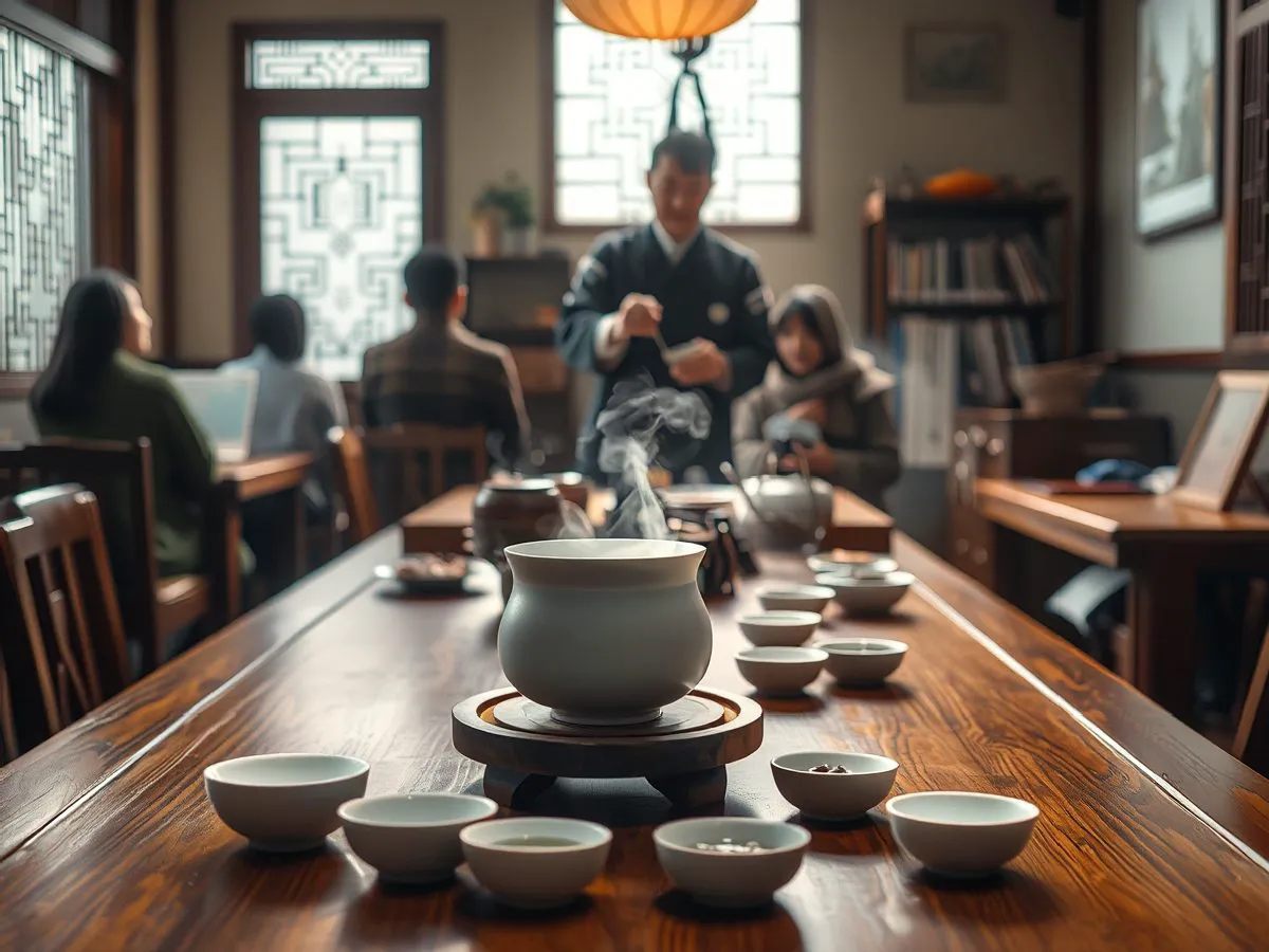 茶艺师考证辅导课程实景，讲师演示冲泡技巧