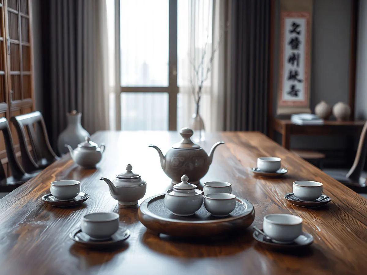 茶席设计服务场景，展示茶具布置与文化氛围