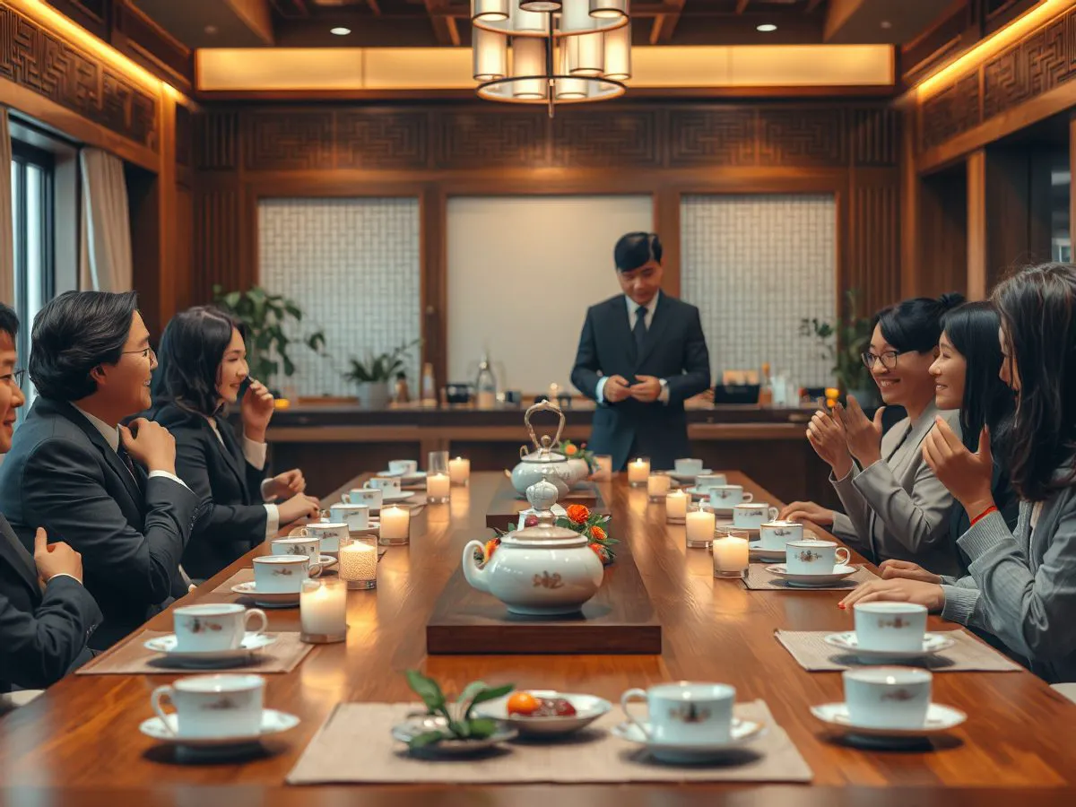 高端客户答谢茶会现场，宾客品茶交流